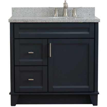 Bellaterra Home Terni 37" 1-Door 2-Drawer Dark Gray Freestanding Vanity Set With Ceramic Right Offset Undermount Oval Sink and Gray Granite Top, and Right Door Base