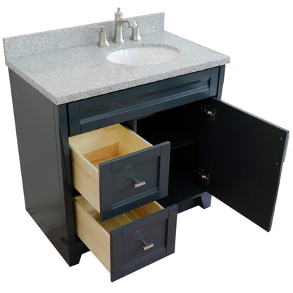 Bellaterra Home Terni 37" 1-Door 2-Drawer Dark Gray Freestanding Vanity Set With Ceramic Right Offset Undermount Oval Sink and Gray Granite Top, and Right Door Base