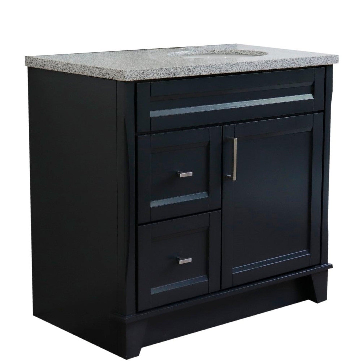 Bellaterra Home Terni 37" 1-Door 2-Drawer Dark Gray Freestanding Vanity Set With Ceramic Right Offset Undermount Oval Sink and Gray Granite Top, and Right Door Base