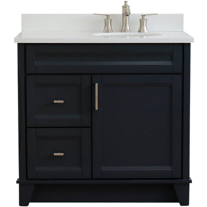 Bellaterra Home Terni 37" 1-Door 2-Drawer Dark Gray Freestanding Vanity Set With Ceramic Right Offset Undermount Oval Sink and White Quartz Top, and Right Door Base