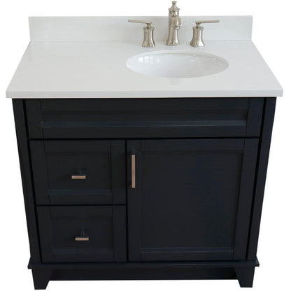 Bellaterra Home Terni 37" 1-Door 2-Drawer Dark Gray Freestanding Vanity Set With Ceramic Right Offset Undermount Oval Sink and White Quartz Top, and Right Door Base