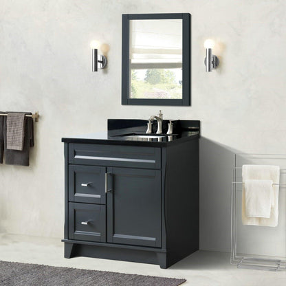 Bellaterra Home Terni 37" 1-Door 2-Drawer Dark Gray Freestanding Vanity Set With Ceramic Right Offset Undermount Rectangular Sink and Black Galaxy Granite Top, and Right Door Base