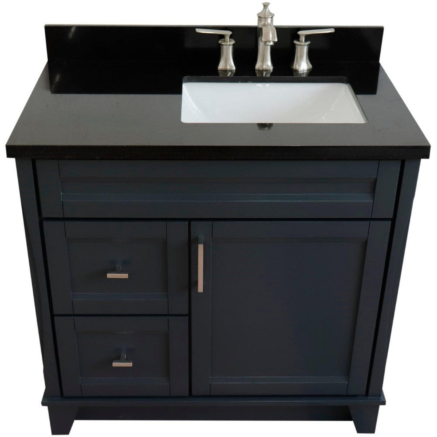 Bellaterra Home Terni 37" 1-Door 2-Drawer Dark Gray Freestanding Vanity Set With Ceramic Right Offset Undermount Rectangular Sink and Black Galaxy Granite Top, and Right Door Base