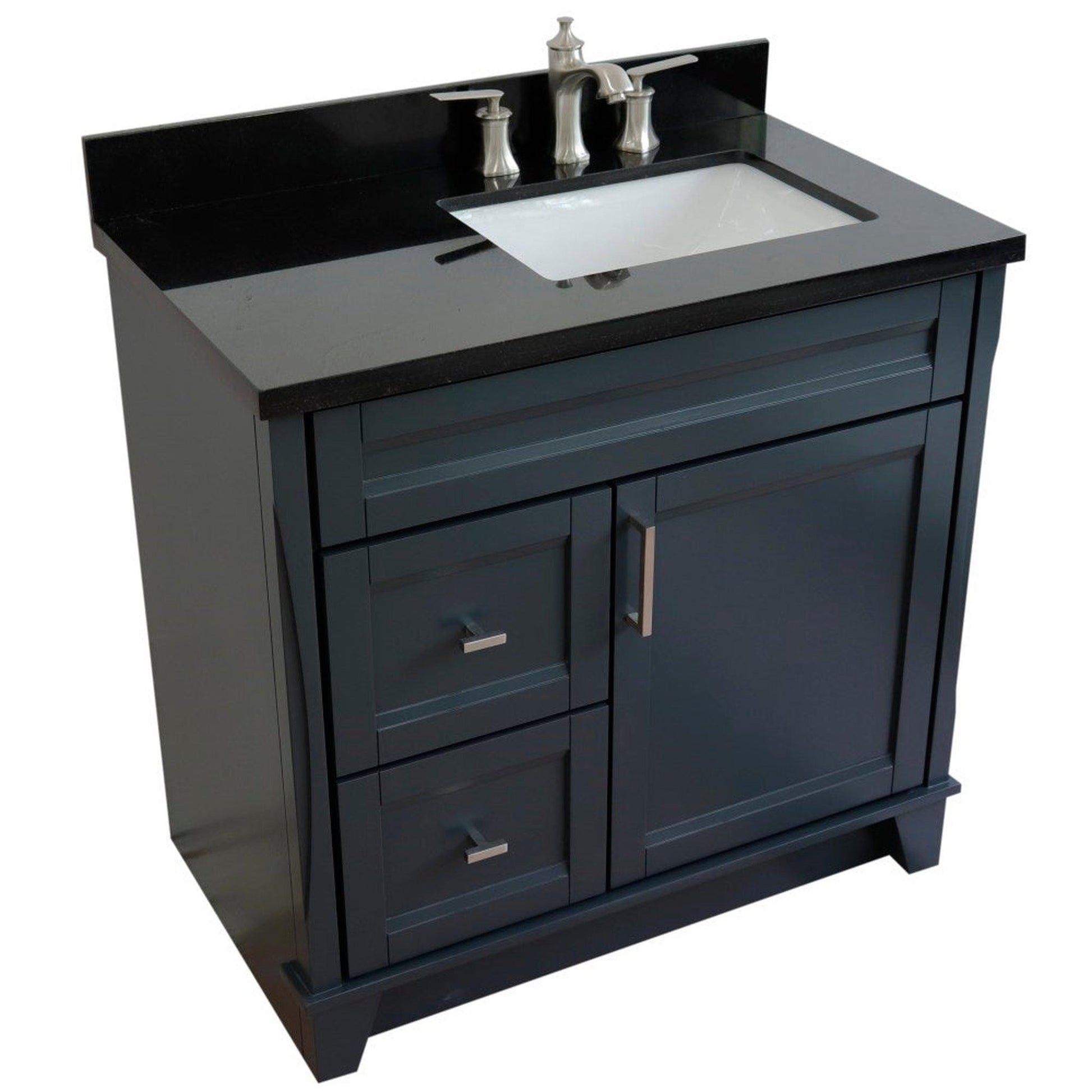 Bellaterra Home Terni 37" 1-Door 2-Drawer Dark Gray Freestanding Vanity Set With Ceramic Right Offset Undermount Rectangular Sink and Black Galaxy Granite Top, and Right Door Base