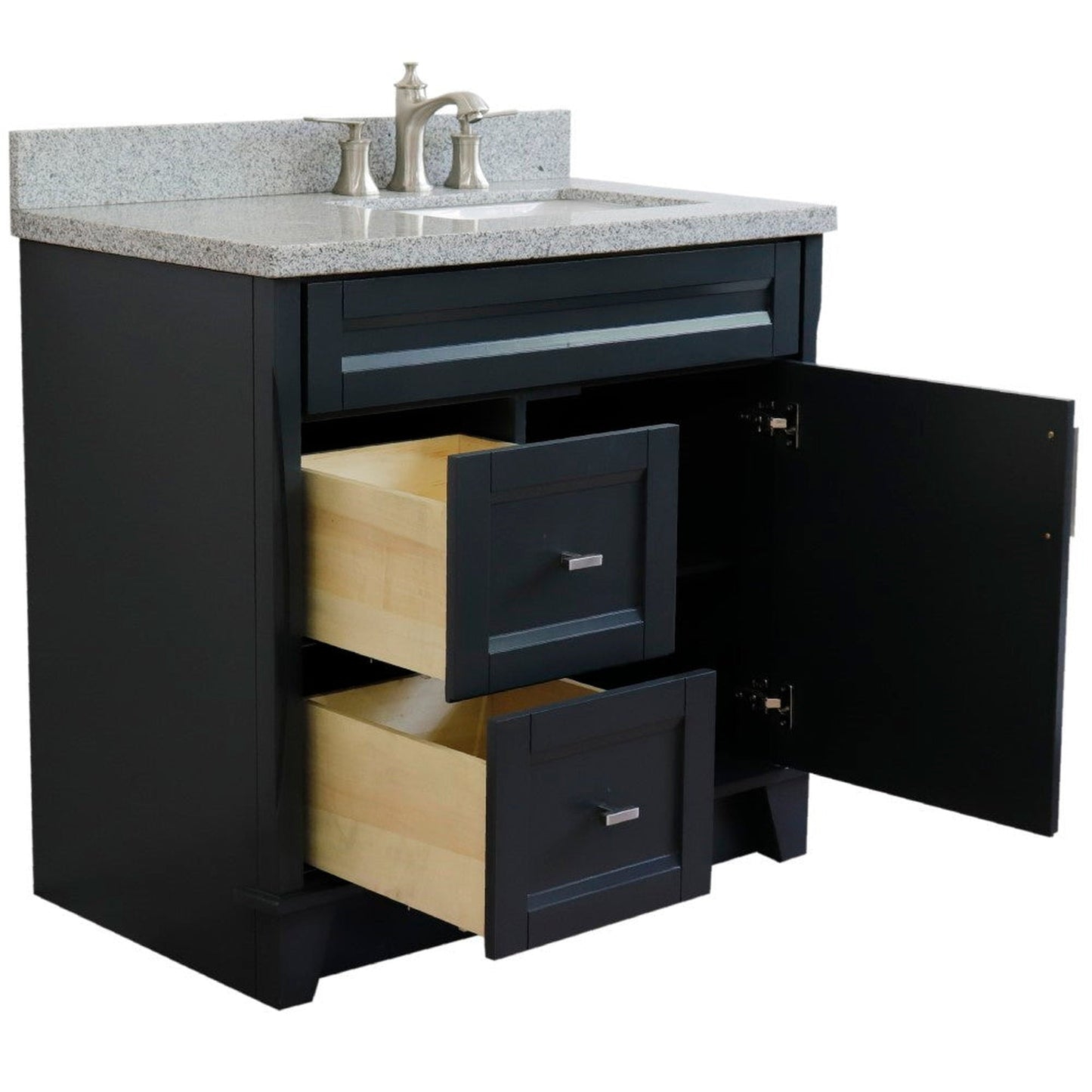 Bellaterra Home Terni 37" 1-Door 2-Drawer Dark Gray Freestanding Vanity Set With Ceramic Right Offset Undermount Rectangular Sink and Gray Granite Top, and Right Door Base