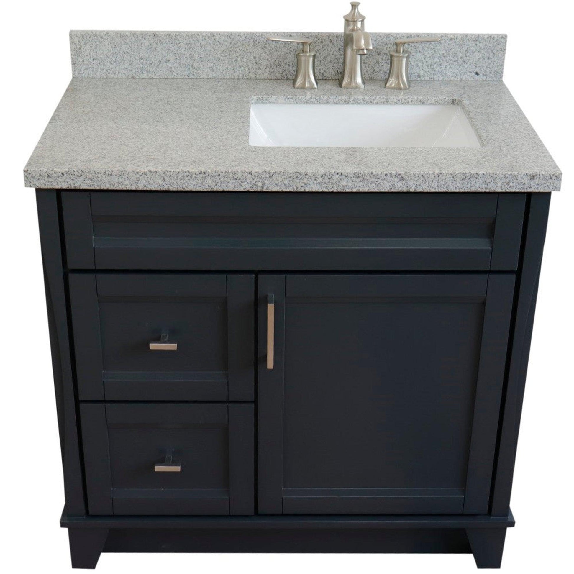 Bellaterra Home Terni 37" 1-Door 2-Drawer Dark Gray Freestanding Vanity Set With Ceramic Right Offset Undermount Rectangular Sink and Gray Granite Top, and Right Door Base