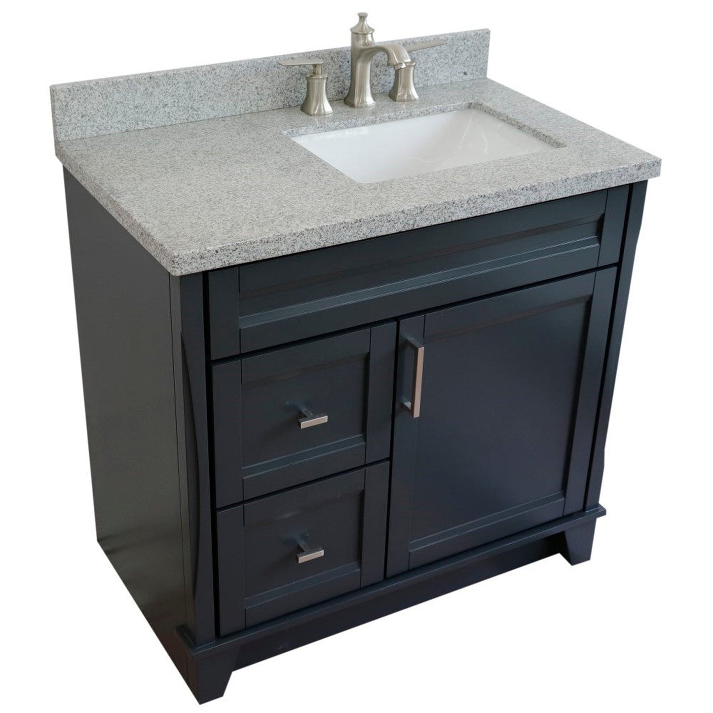 Bellaterra Home Terni 37" 1-Door 2-Drawer Dark Gray Freestanding Vanity Set With Ceramic Right Offset Undermount Rectangular Sink and Gray Granite Top, and Right Door Base