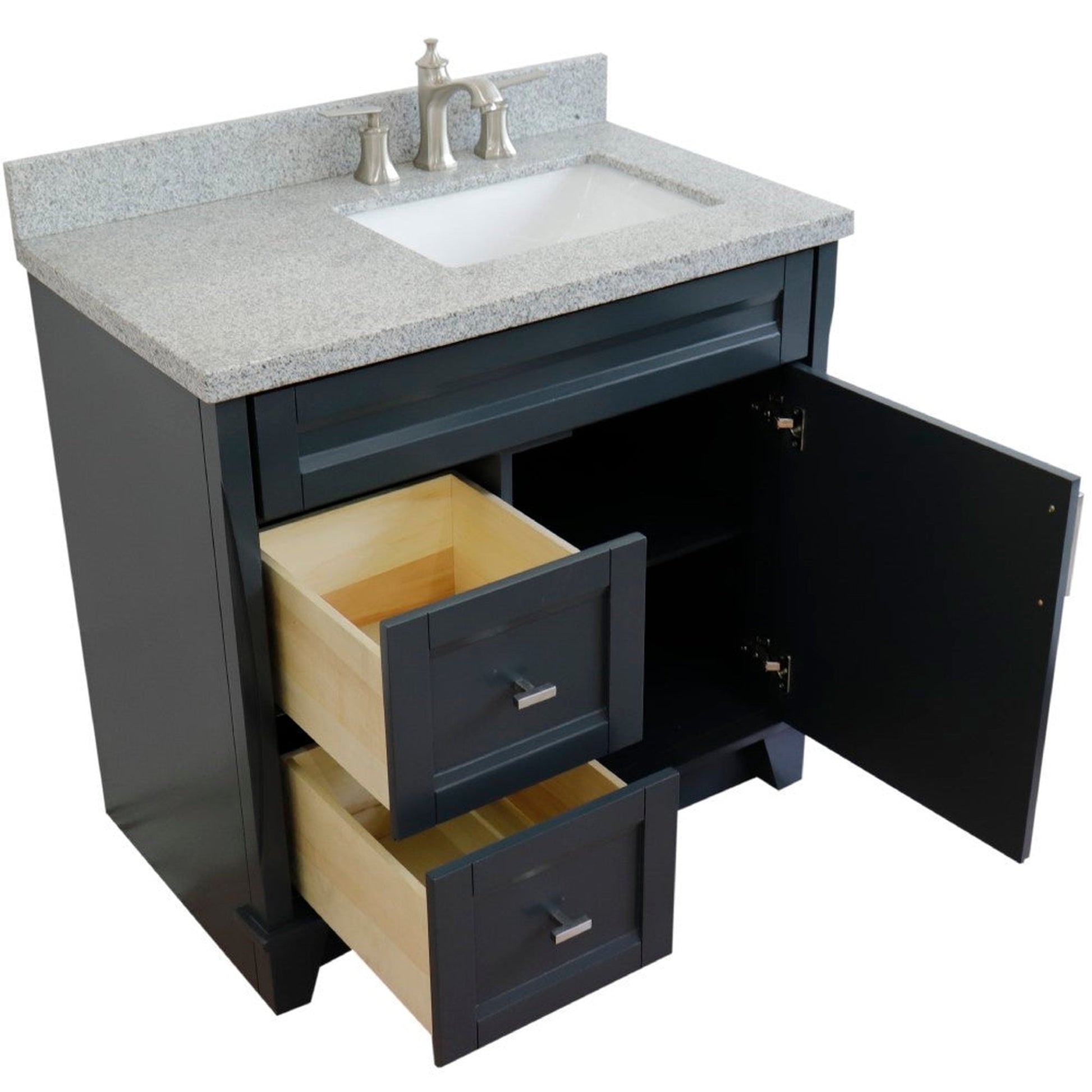 Bellaterra Home Terni 37" 1-Door 2-Drawer Dark Gray Freestanding Vanity Set With Ceramic Right Offset Undermount Rectangular Sink and Gray Granite Top, and Right Door Base