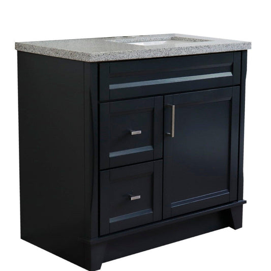 Bellaterra Home Terni 37" 1-Door 2-Drawer Dark Gray Freestanding Vanity Set With Ceramic Right Offset Undermount Rectangular Sink and Gray Granite Top, and Right Door Base