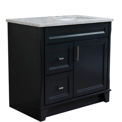 Bellaterra Home Terni 37" 1-Door 2-Drawer Dark Gray Freestanding Vanity Set With Ceramic Right Offset Undermount Rectangular Sink and White Carrara Marble Top, and Right Door Base