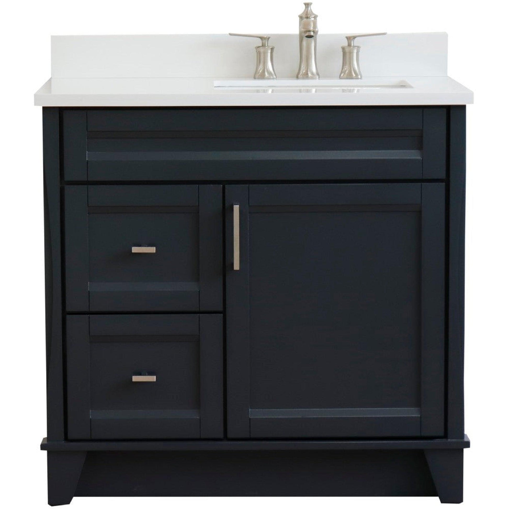 Bellaterra Home Terni 37" 1-Door 2-Drawer Dark Gray Freestanding Vanity Set With Ceramic Right Offset Undermount Rectangular Sink and White Quartz Top, and Right Door Base