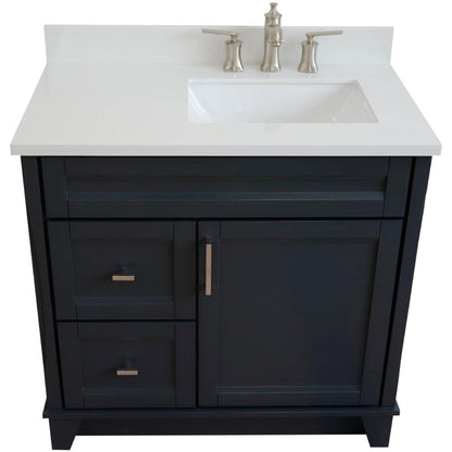 Bellaterra Home Terni 37" 1-Door 2-Drawer Dark Gray Freestanding Vanity Set With Ceramic Right Offset Undermount Rectangular Sink and White Quartz Top, and Right Door Base