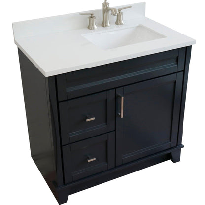 Bellaterra Home Terni 37" 1-Door 2-Drawer Dark Gray Freestanding Vanity Set With Ceramic Right Offset Undermount Rectangular Sink and White Quartz Top, and Right Door Base