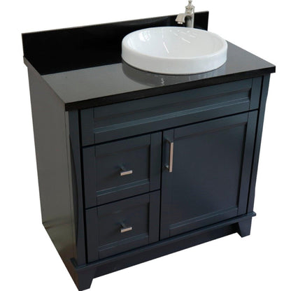 Bellaterra Home Terni 37" 1-Door 2-Drawer Dark Gray Freestanding Vanity Set With Ceramic Right Offset Vessel Sink and Black Galaxy Granite Top, and Right Door Base