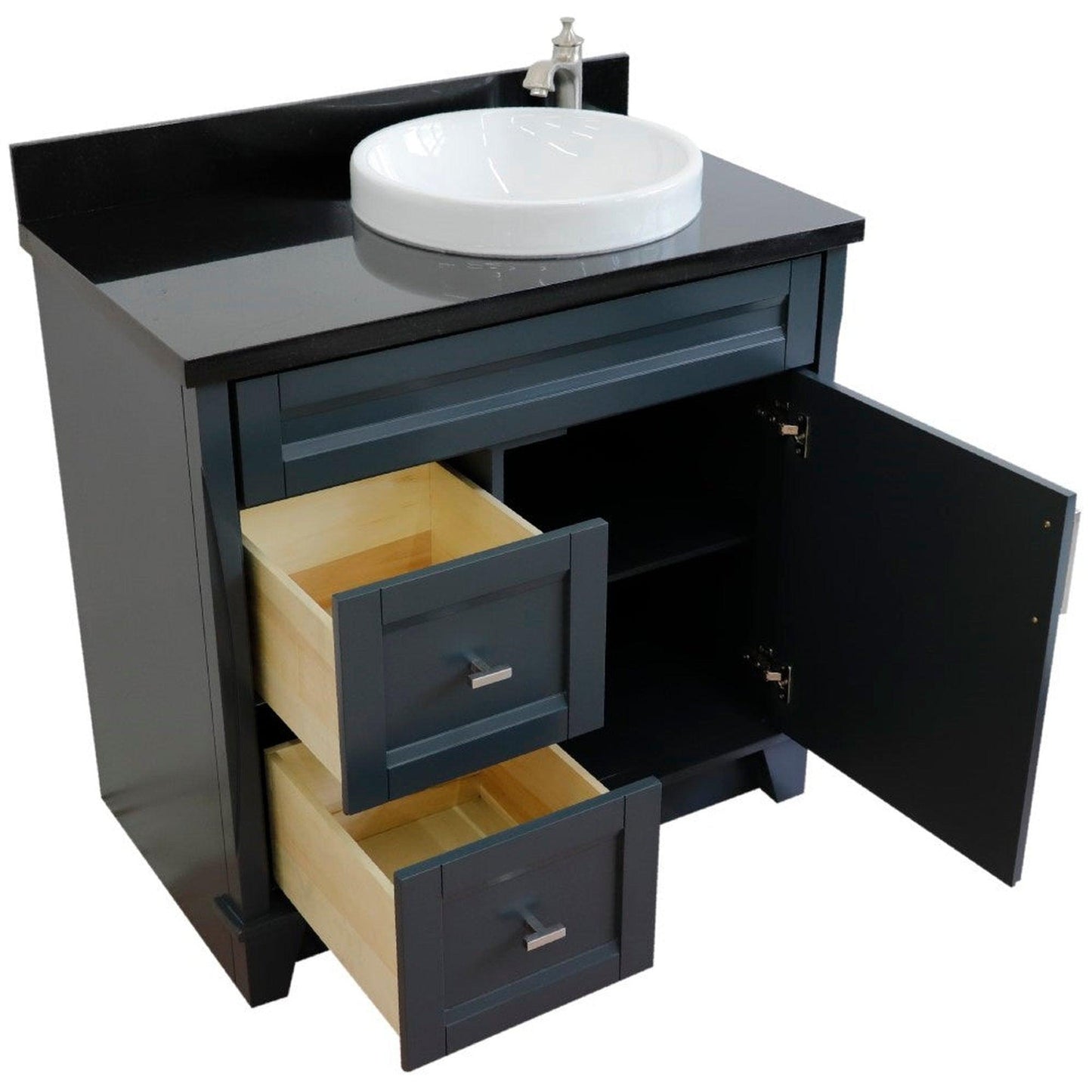 Bellaterra Home Terni 37" 1-Door 2-Drawer Dark Gray Freestanding Vanity Set With Ceramic Right Offset Vessel Sink and Black Galaxy Granite Top, and Right Door Base