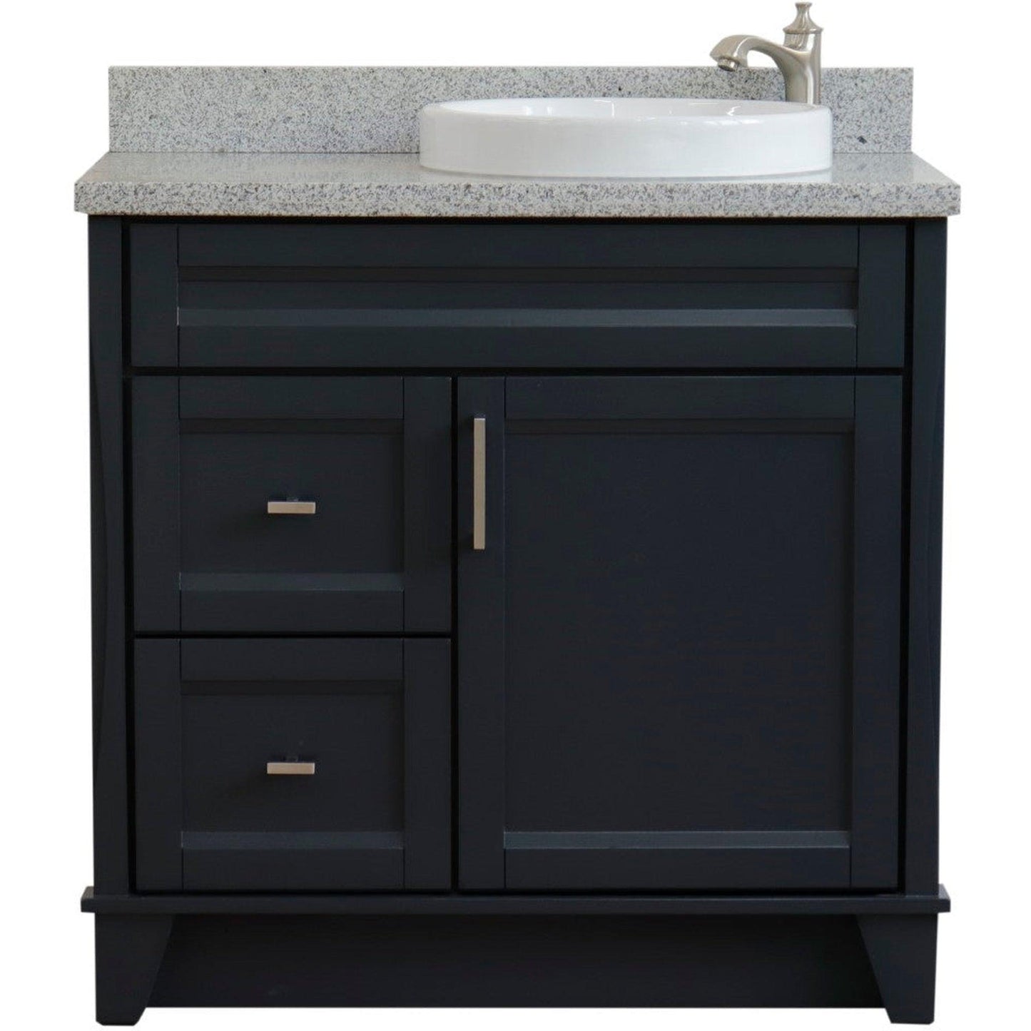 Bellaterra Home Terni 37" 1-Door 2-Drawer Dark Gray Freestanding Vanity Set With Ceramic Right Offset Vessel Sink and Gray Granite Top, and Right Door Base