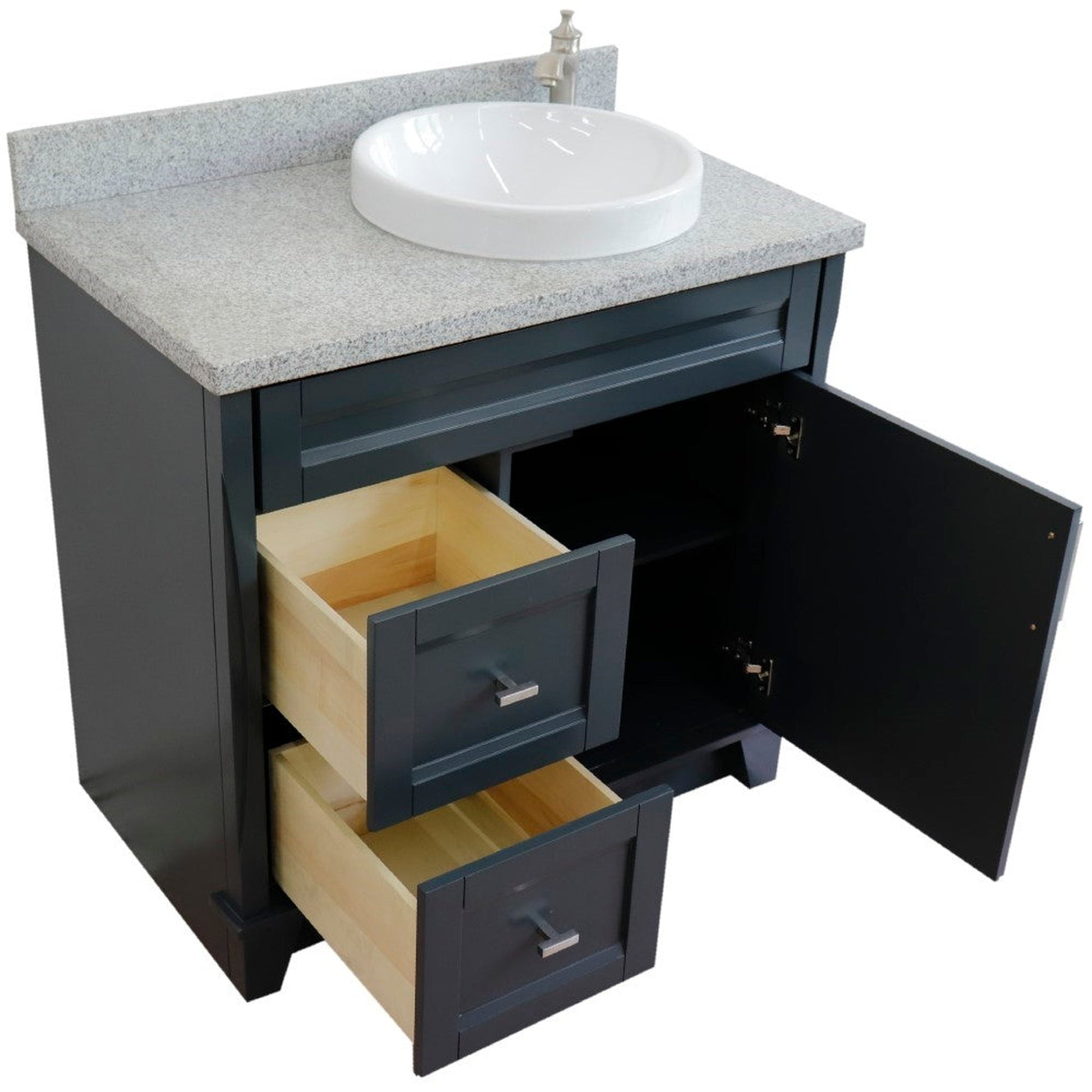 Bellaterra Home Terni 37" 1-Door 2-Drawer Dark Gray Freestanding Vanity Set With Ceramic Right Offset Vessel Sink and Gray Granite Top, and Right Door Base