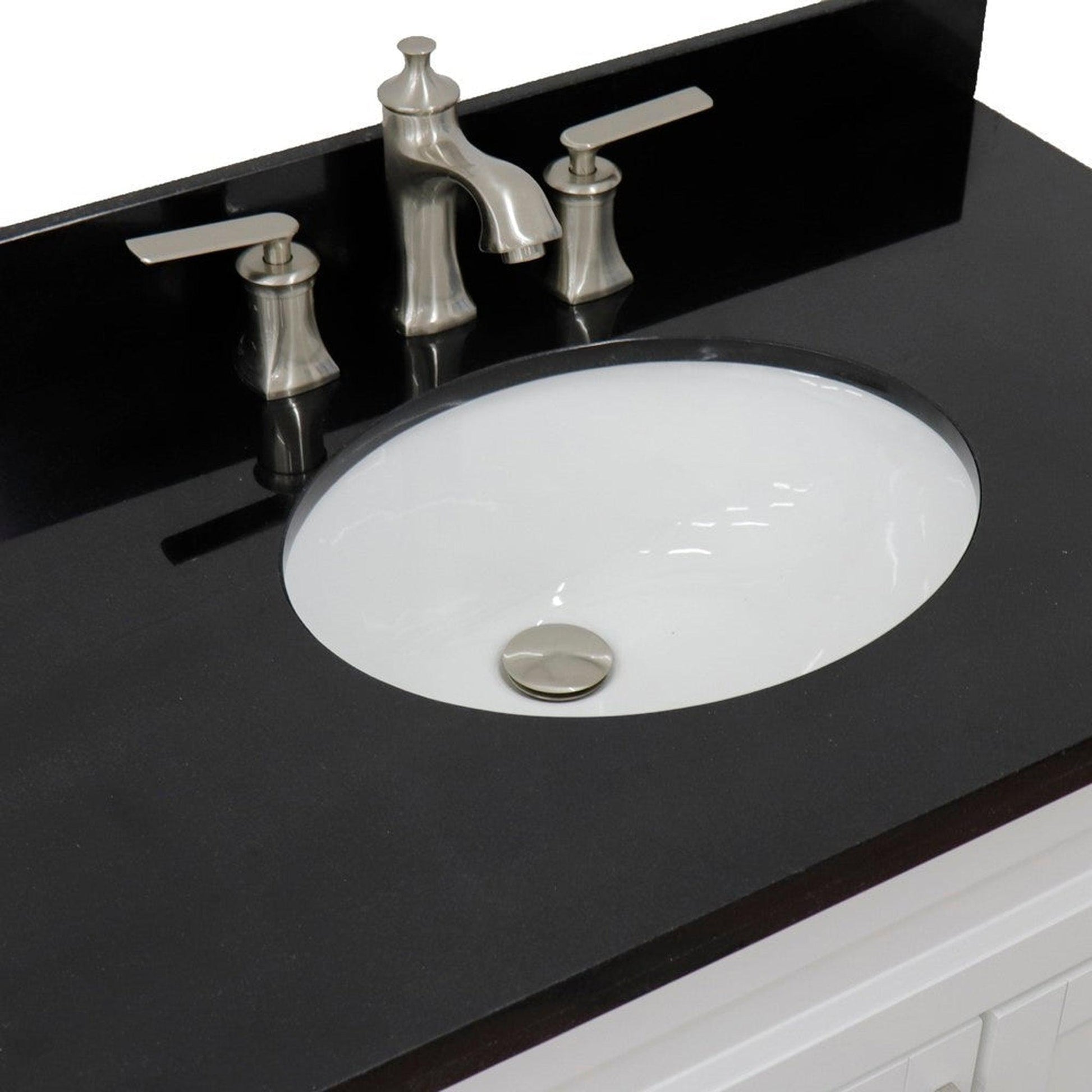 Bellaterra Home Terni 37" 1-Door 2-Drawer White Freestanding Vanity Set With Ceramic Center Undermount Oval Sink and Black Galaxy Granite Top, and Left Door Base