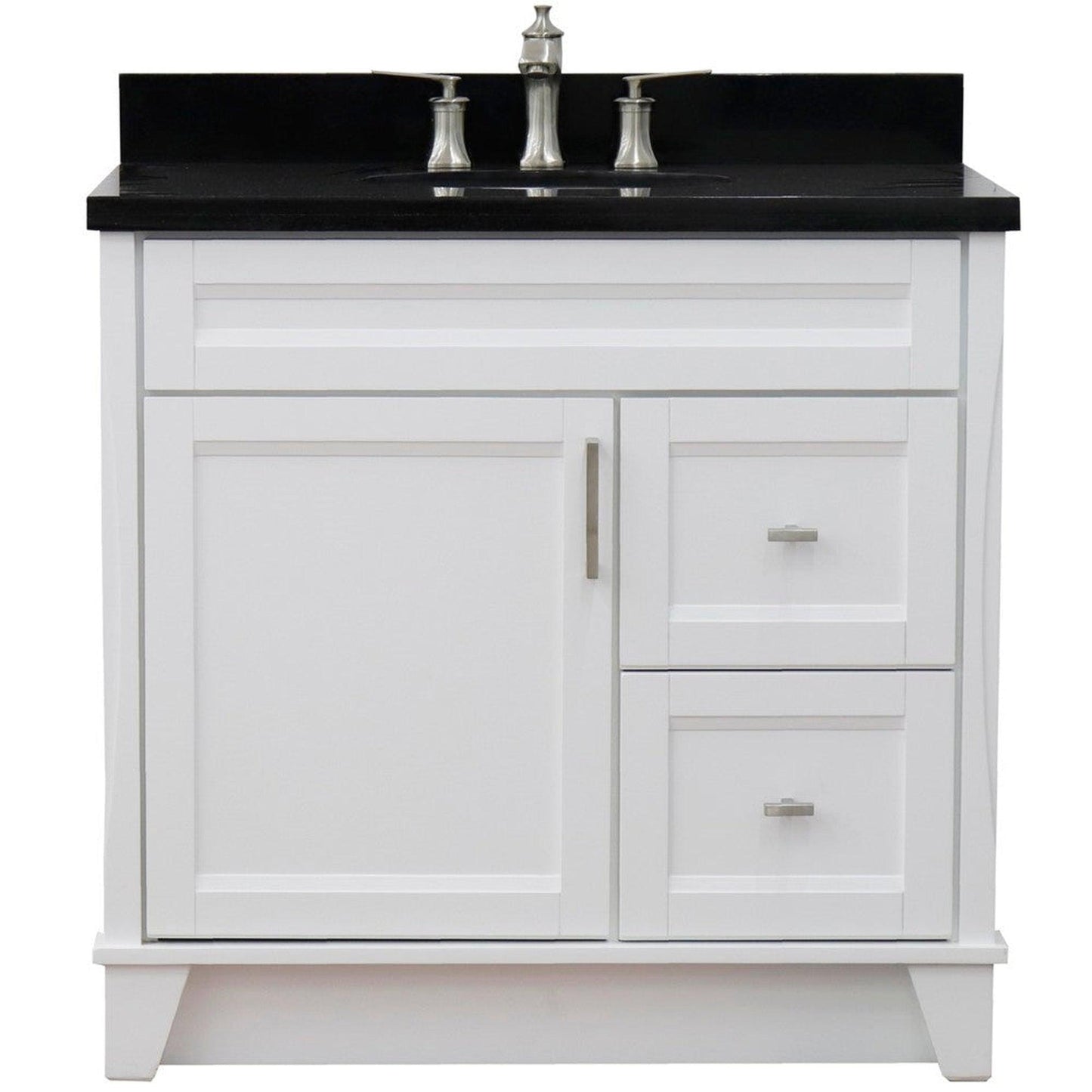 Bellaterra Home Terni 37" 1-Door 2-Drawer White Freestanding Vanity Set With Ceramic Center Undermount Oval Sink and Black Galaxy Granite Top, and Left Door Base