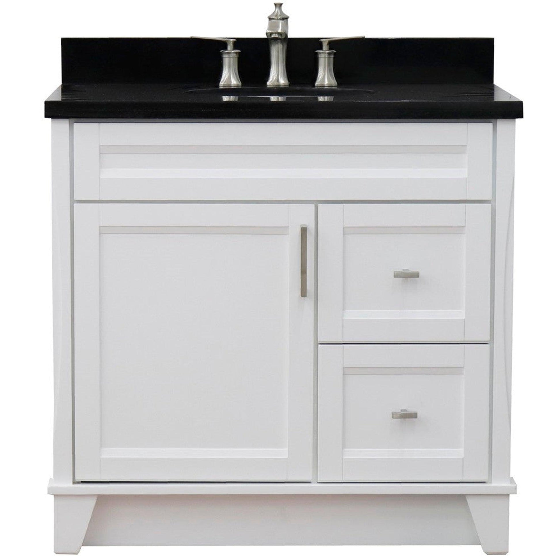 Bellaterra Home Terni 37" 1-Door 2-Drawer White Freestanding Vanity Set With Ceramic Center Undermount Oval Sink and Black Galaxy Granite Top, and Left Door Base