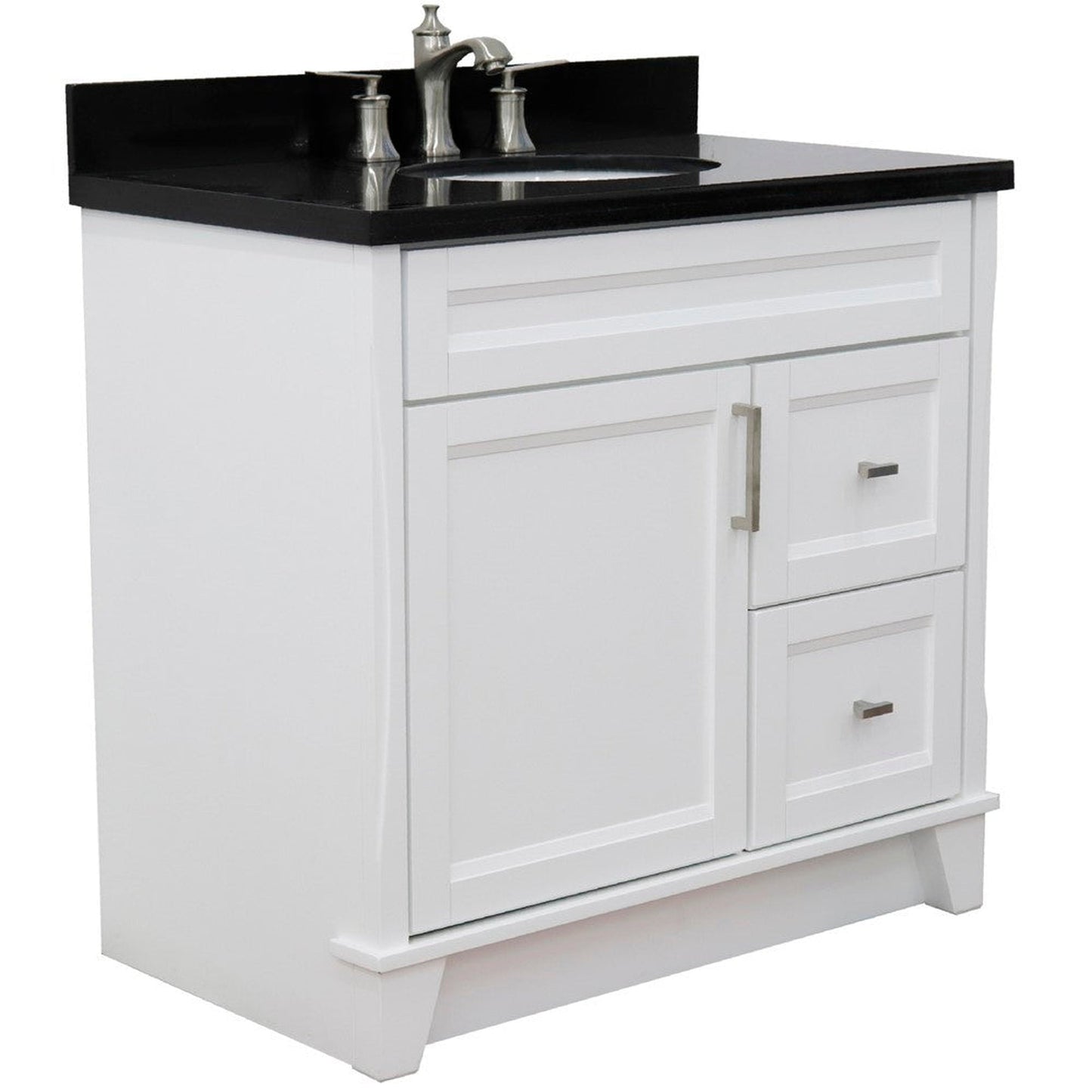 Bellaterra Home Terni 37" 1-Door 2-Drawer White Freestanding Vanity Set With Ceramic Center Undermount Oval Sink and Black Galaxy Granite Top, and Left Door Base