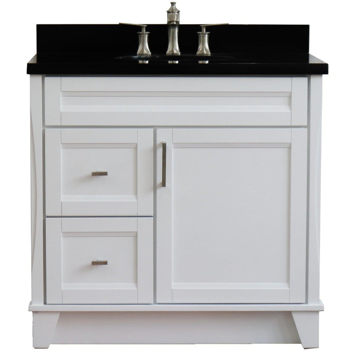 Bellaterra Home Terni 37" 1-Door 2-Drawer White Freestanding Vanity Set With Ceramic Center Undermount Oval Sink and Black Galaxy Granite Top, and Right Door Base