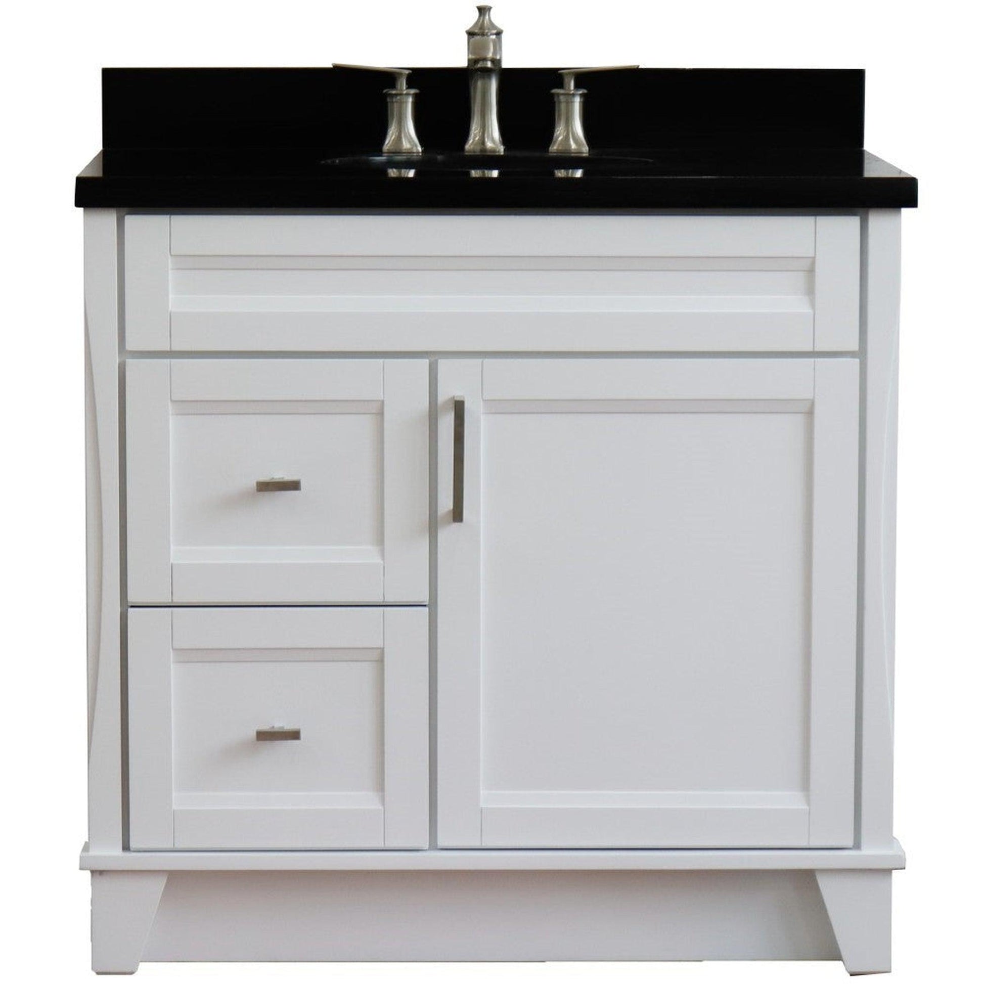 Bellaterra Home Terni 37" 1-Door 2-Drawer White Freestanding Vanity Set With Ceramic Center Undermount Oval Sink and Black Galaxy Granite Top, and Right Door Base