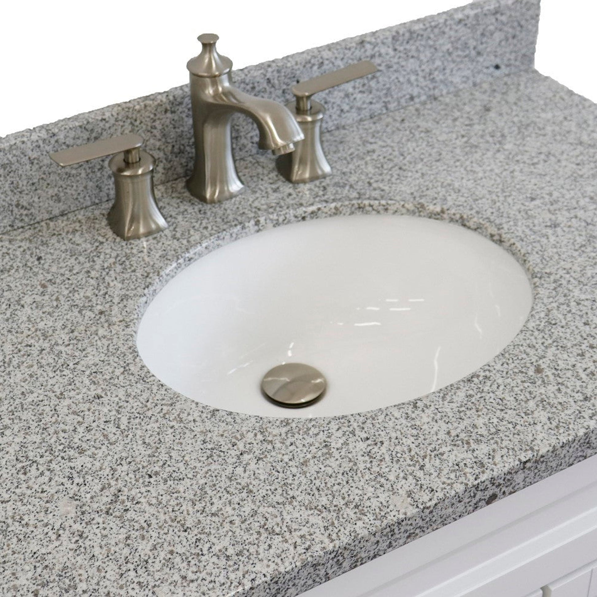 Bellaterra Home Terni 37" 1-Door 2-Drawer White Freestanding Vanity Set With Ceramic Center Undermount Oval Sink and Gray Granite Top, and Left Door Base