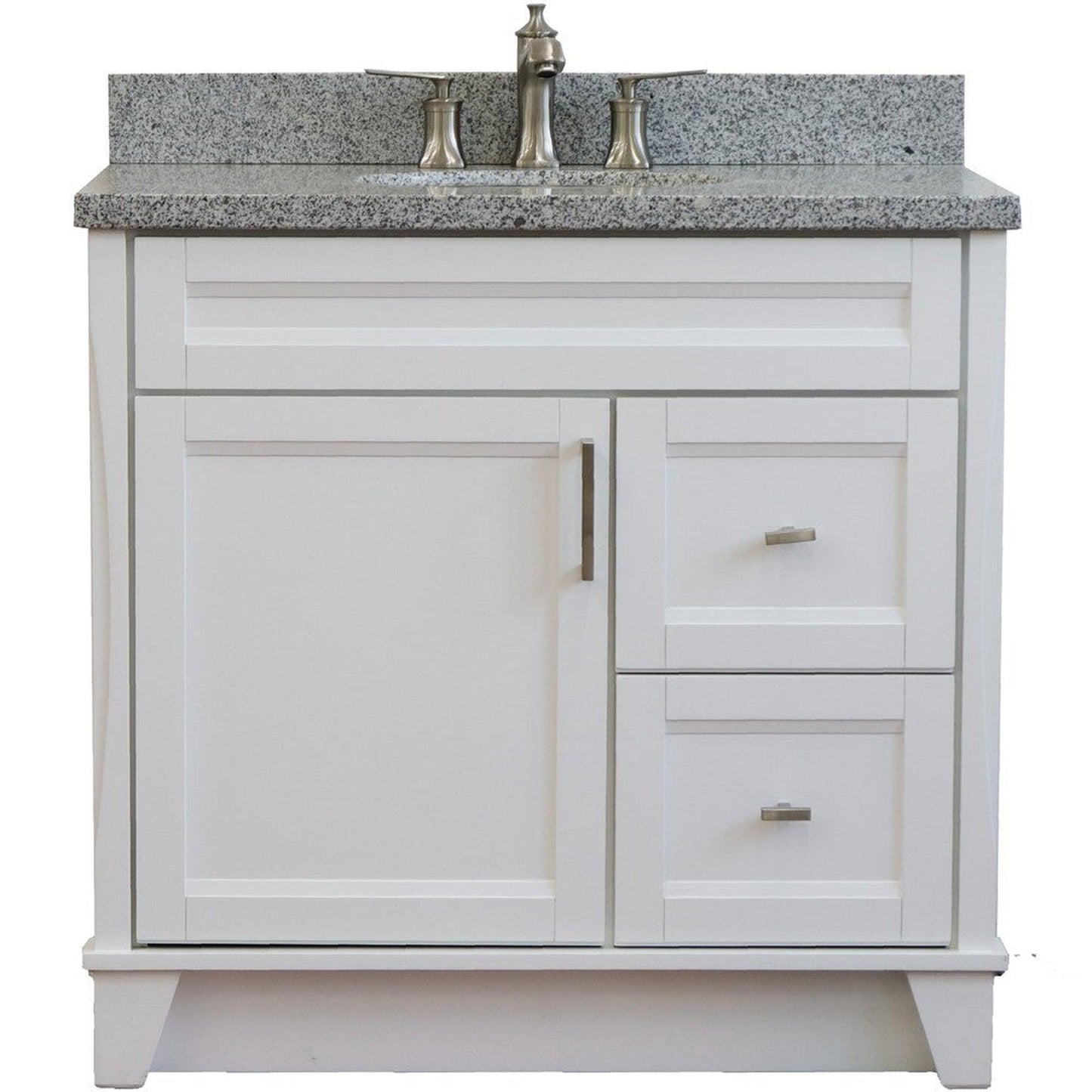 Bellaterra Home Terni 37" 1-Door 2-Drawer White Freestanding Vanity Set With Ceramic Center Undermount Oval Sink and Gray Granite Top, and Left Door Base