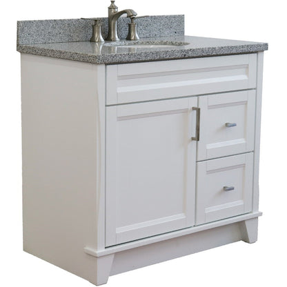 Bellaterra Home Terni 37" 1-Door 2-Drawer White Freestanding Vanity Set With Ceramic Center Undermount Oval Sink and Gray Granite Top, and Left Door Base
