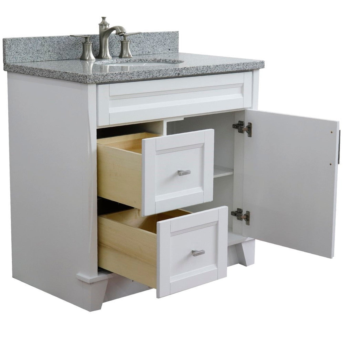 Bellaterra Home Terni 37" 1-Door 2-Drawer White Freestanding Vanity Set With Ceramic Center Undermount Oval Sink and Gray Granite Top, and Right Door Base