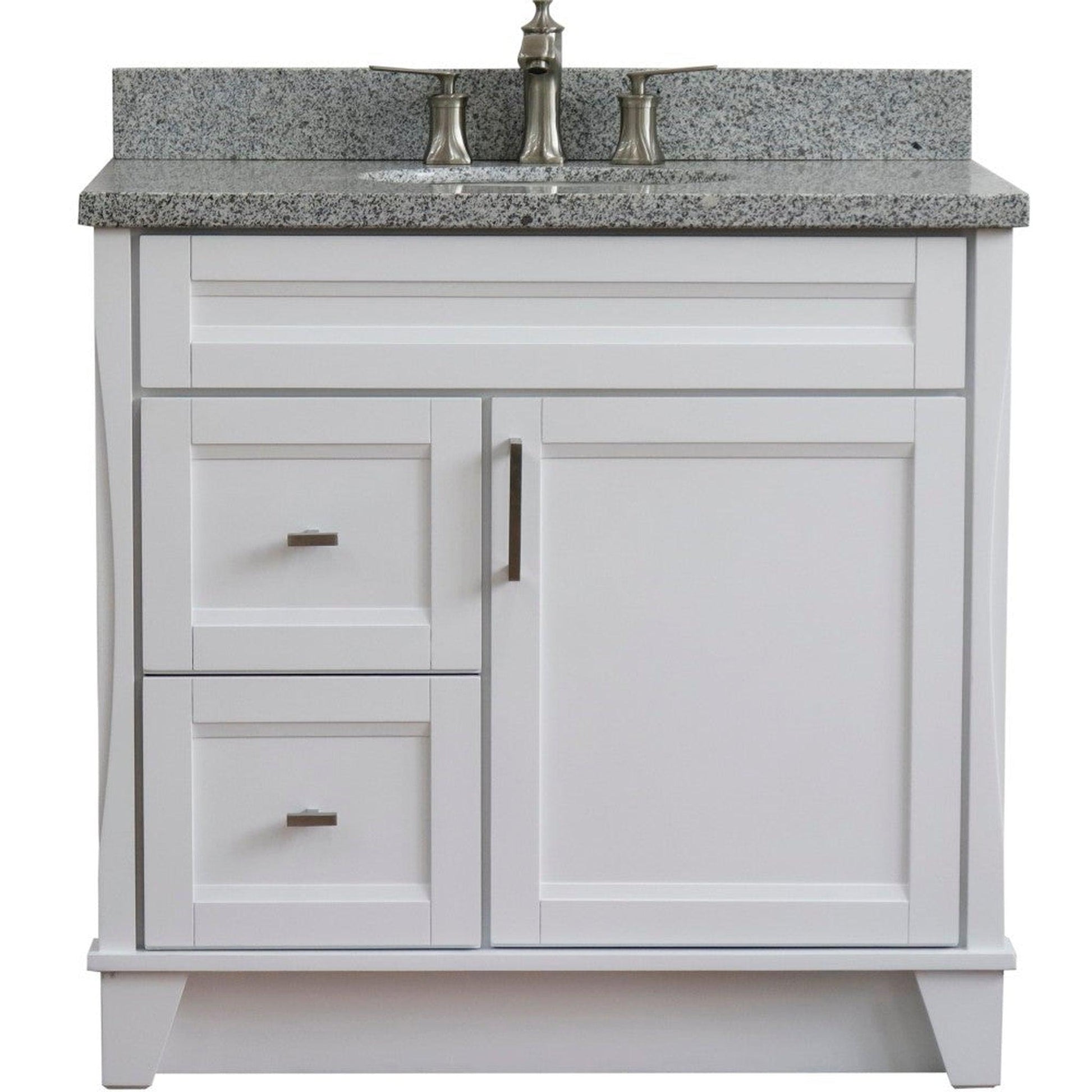 Bellaterra Home Terni 37" 1-Door 2-Drawer White Freestanding Vanity Set With Ceramic Center Undermount Oval Sink and Gray Granite Top, and Right Door Base