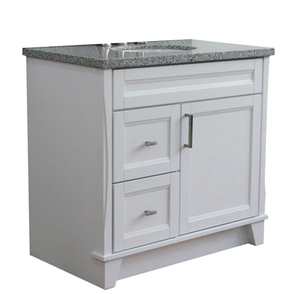 Bellaterra Home Terni 37" 1-Door 2-Drawer White Freestanding Vanity Set With Ceramic Center Undermount Oval Sink and Gray Granite Top, and Right Door Base