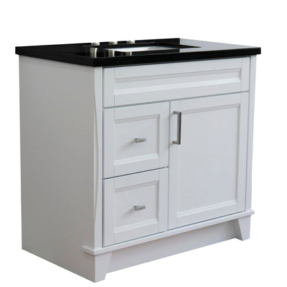 Bellaterra Home Terni 37" 1-Door 2-Drawer White Freestanding Vanity Set With Ceramic Center Undermount Rectangular Sink and Black Galaxy Granite Top, and Right Door Base