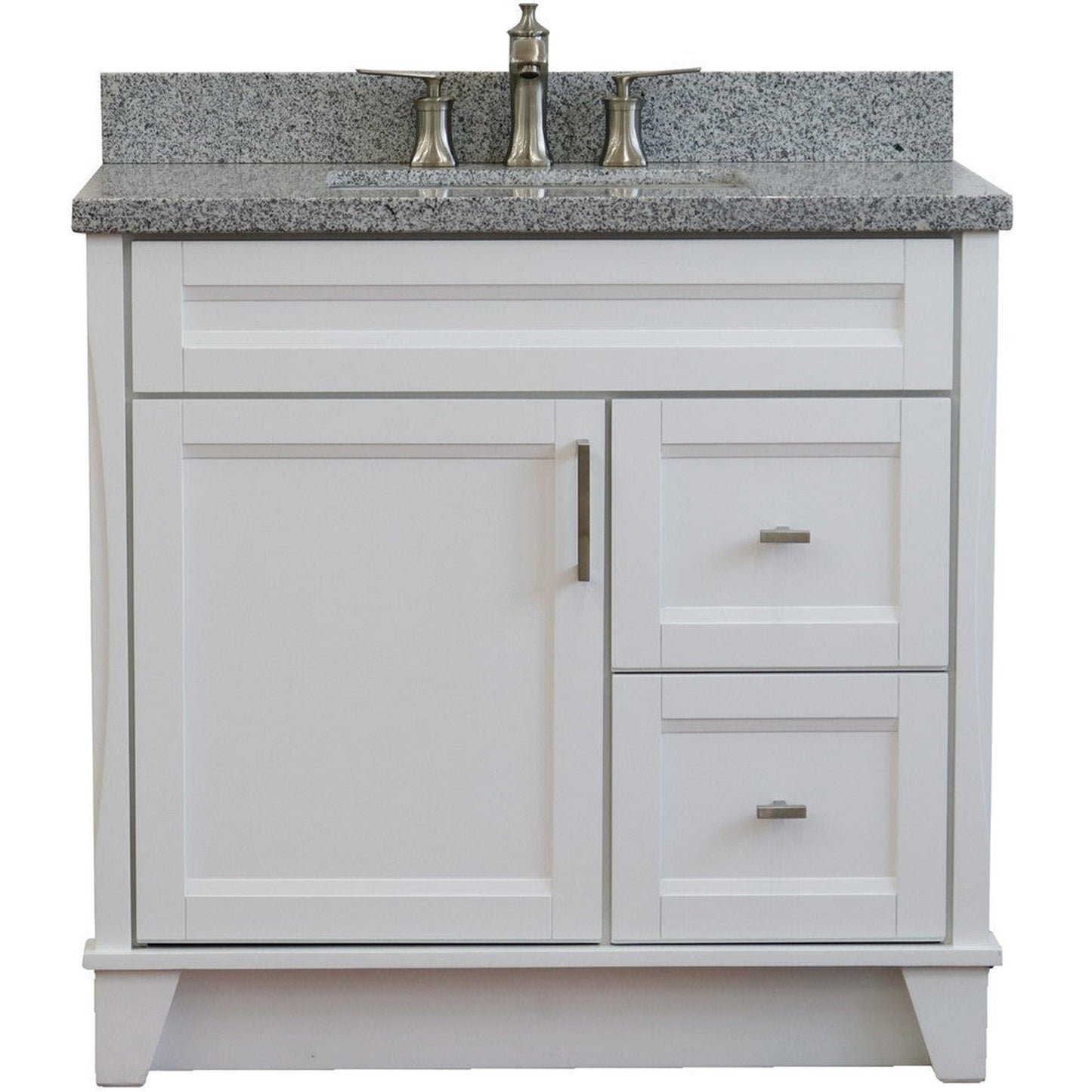 Bellaterra Home Terni 37" 1-Door 2-Drawer White Freestanding Vanity Set With Ceramic Center Undermount Rectangular Sink and Gray Granite Top, and Left Door Base