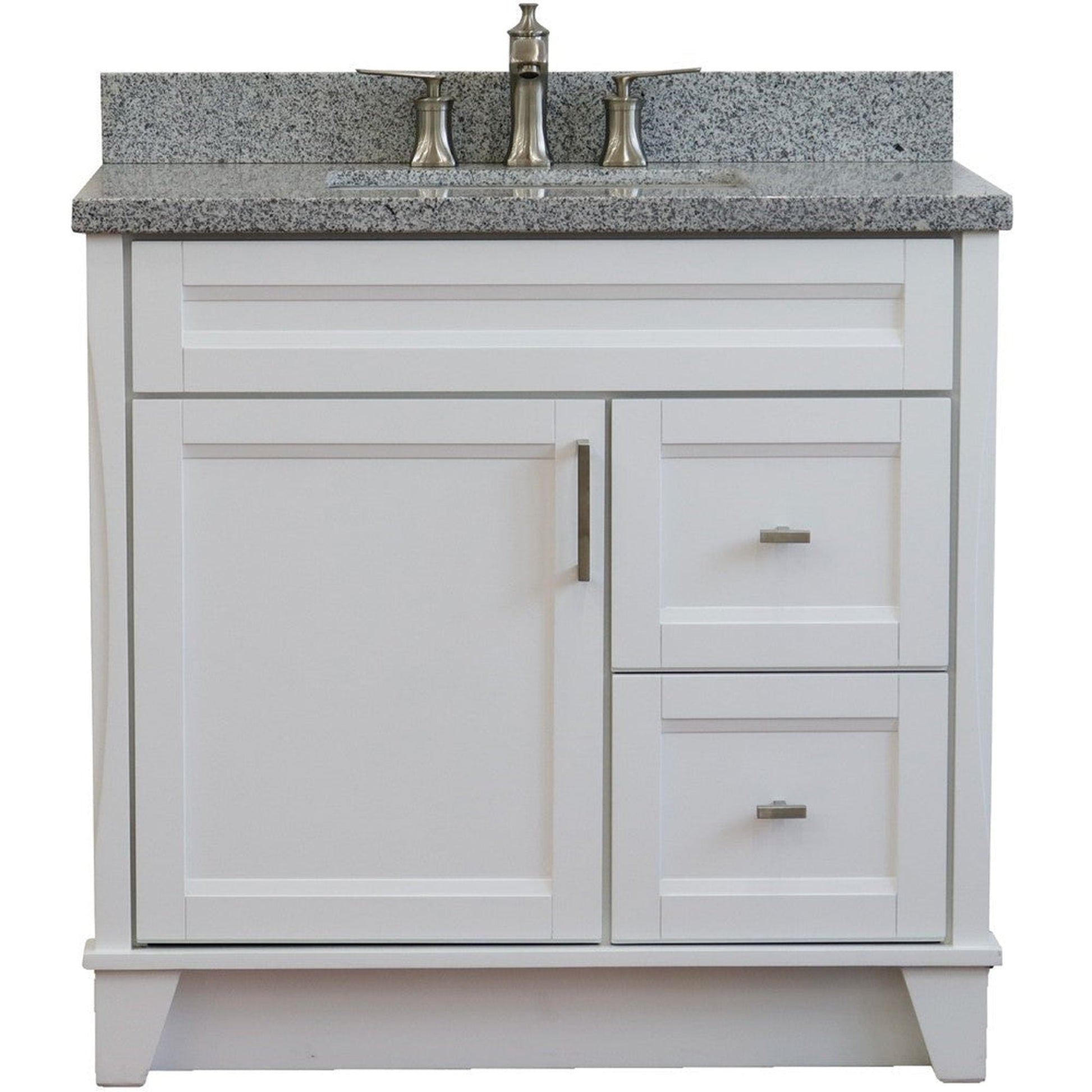 Bellaterra Home Terni 37" 1-Door 2-Drawer White Freestanding Vanity Set With Ceramic Center Undermount Rectangular Sink and Gray Granite Top, and Left Door Base