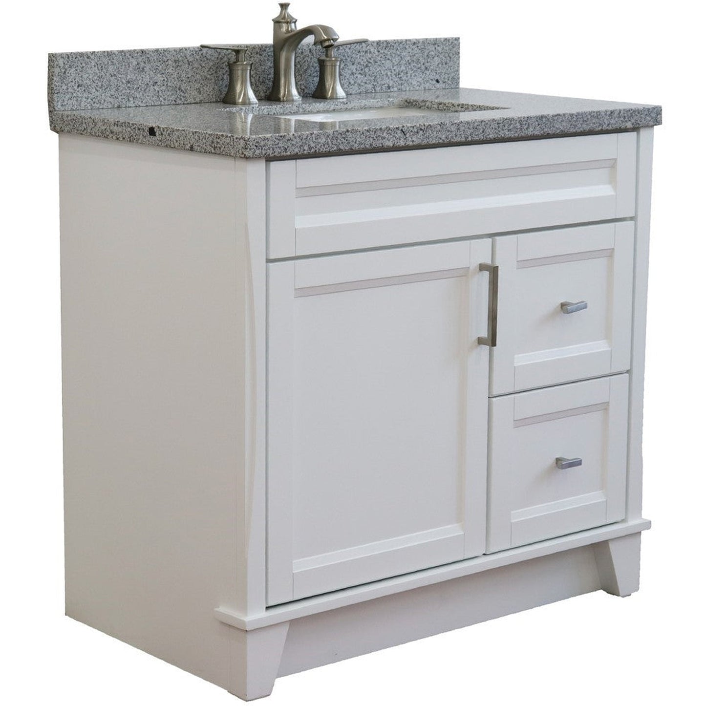 Bellaterra Home Terni 37" 1-Door 2-Drawer White Freestanding Vanity Set With Ceramic Center Undermount Rectangular Sink and Gray Granite Top, and Left Door Base