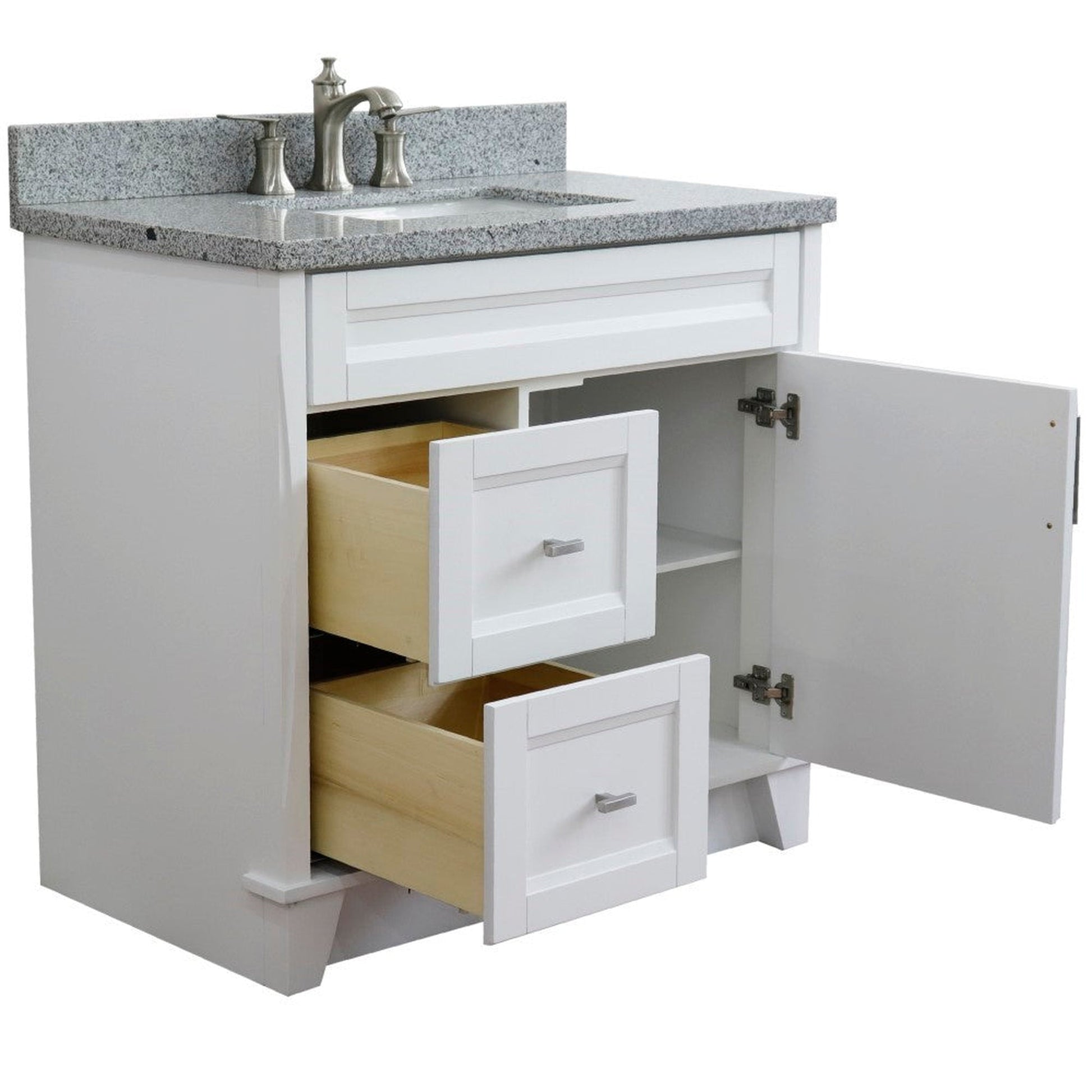 Bellaterra Home Terni 37" 1-Door 2-Drawer White Freestanding Vanity Set With Ceramic Center Undermount Rectangular Sink and Gray Granite Top, and Right Door Base