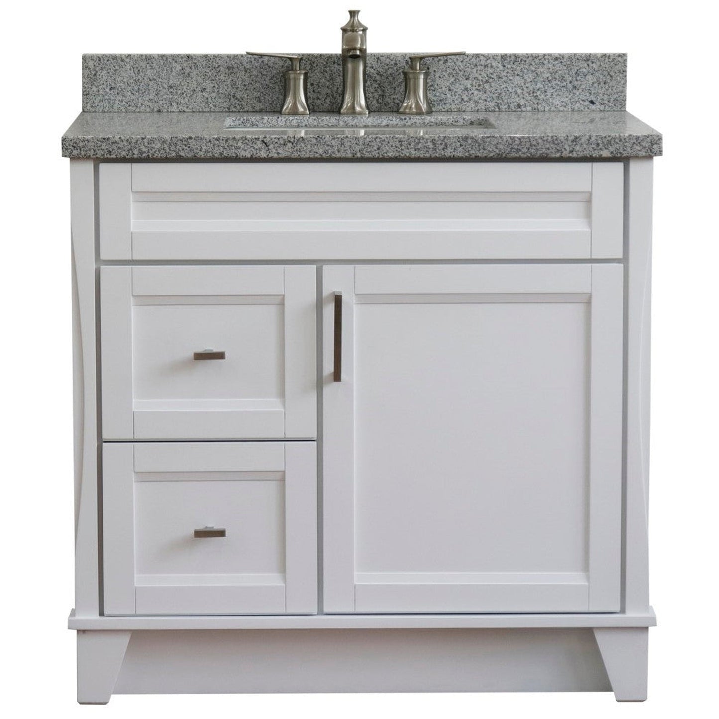 Bellaterra Home Terni 37" 1-Door 2-Drawer White Freestanding Vanity Set With Ceramic Center Undermount Rectangular Sink and Gray Granite Top, and Right Door Base