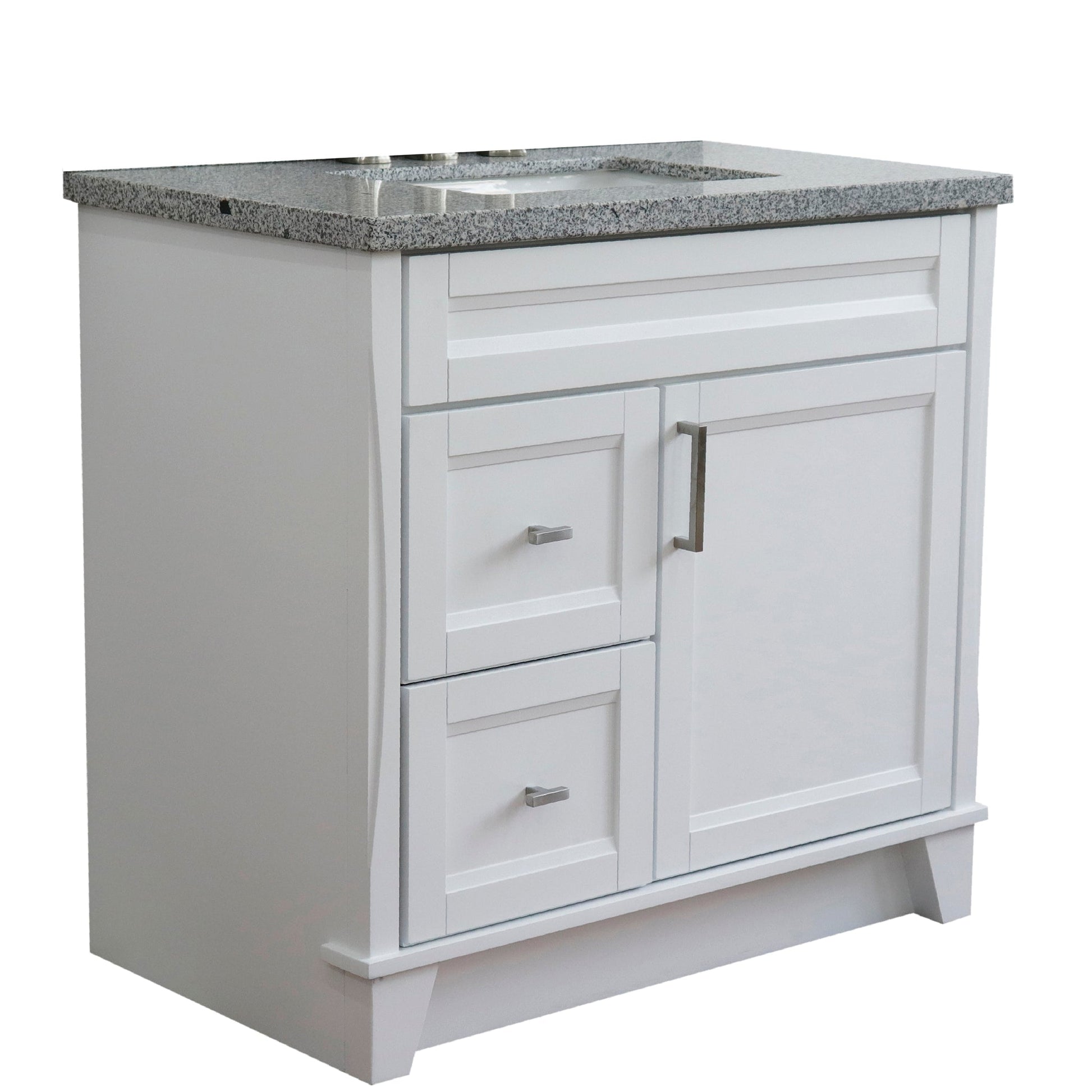 Bellaterra Home Terni 37" 1-Door 2-Drawer White Freestanding Vanity Set With Ceramic Center Undermount Rectangular Sink and Gray Granite Top, and Right Door Base