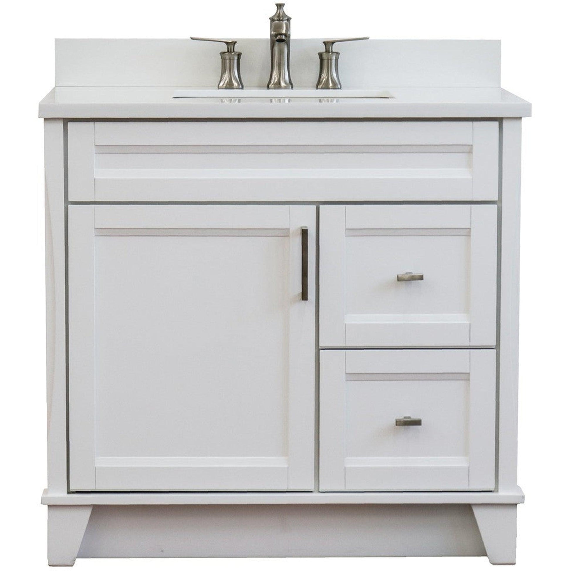 Bellaterra Home Terni 37" 1-Door 2-Drawer White Freestanding Vanity Set With Ceramic Center Undermount Rectangular Sink and White Quartz Top, and Left Door Base