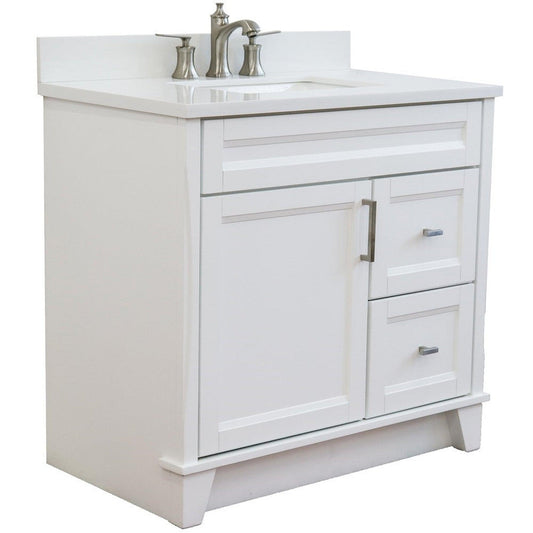 Bellaterra Home Terni 37" 1-Door 2-Drawer White Freestanding Vanity Set With Ceramic Center Undermount Rectangular Sink and White Quartz Top, and Left Door Base
