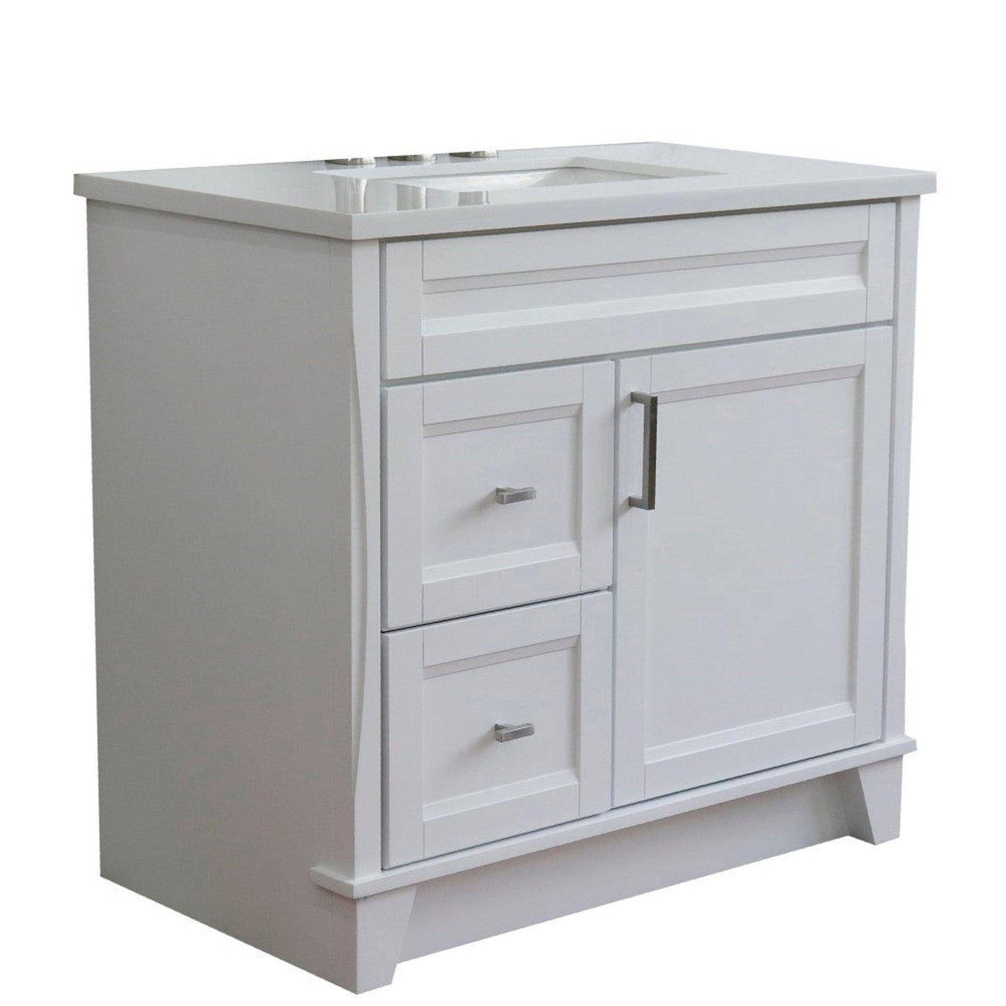 Bellaterra Home Terni 37" 1-Door 2-Drawer White Freestanding Vanity Set With Ceramic Center Undermount Rectangular Sink and White Quartz Top, and Right Door Base