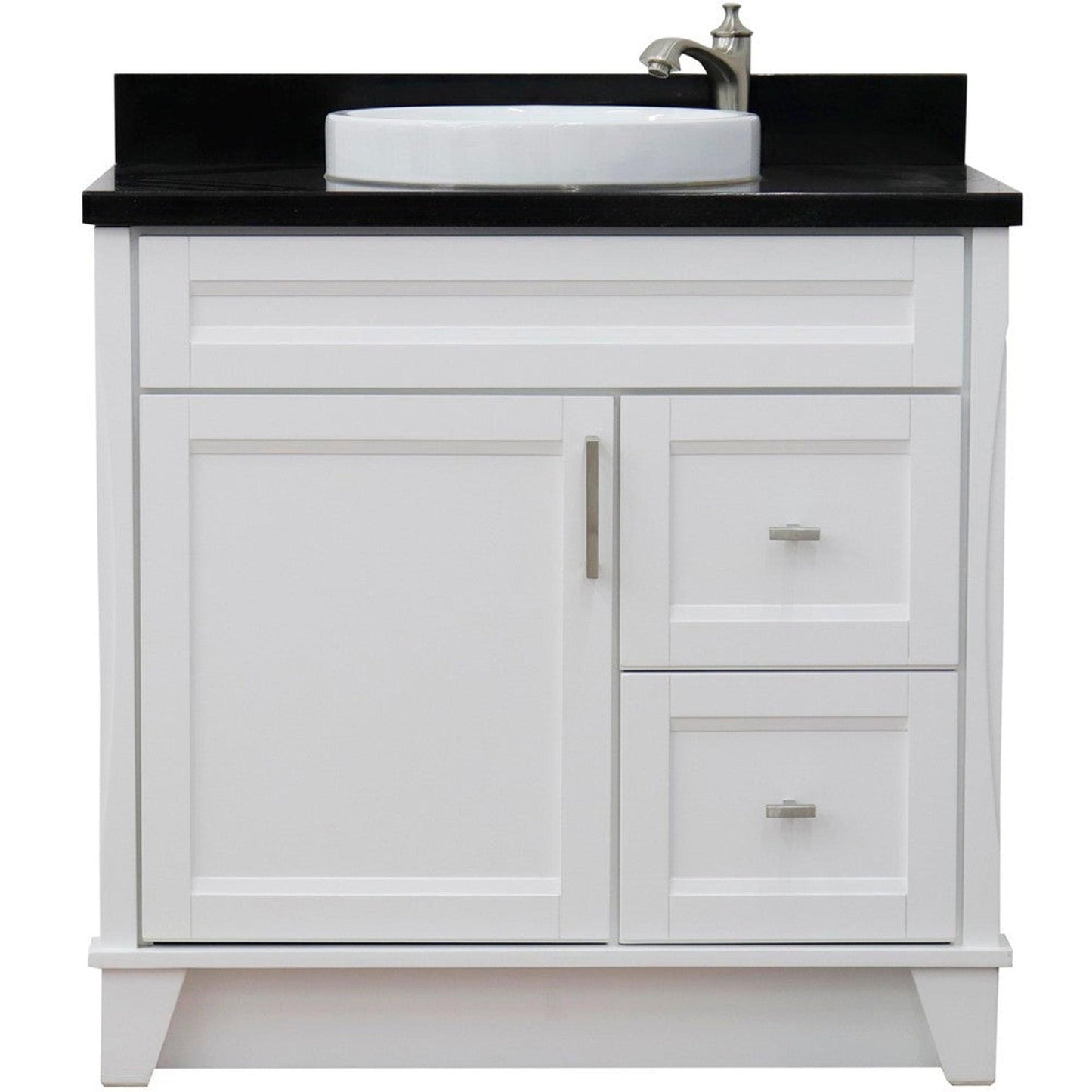 Bellaterra Home Terni 37" 1-Door 2-Drawer White Freestanding Vanity Set With Ceramic Center Vessel Sink and Black Galaxy Granite Top, and Left Door Base