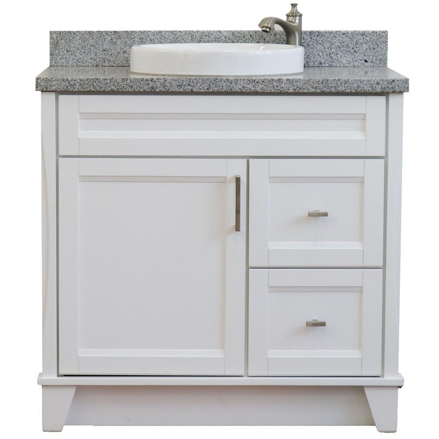 Bellaterra Home Terni 37" 1-Door 2-Drawer White Freestanding Vanity Set With Ceramic Center Vessel Sink and Gray Granite Top, and Left Door Base