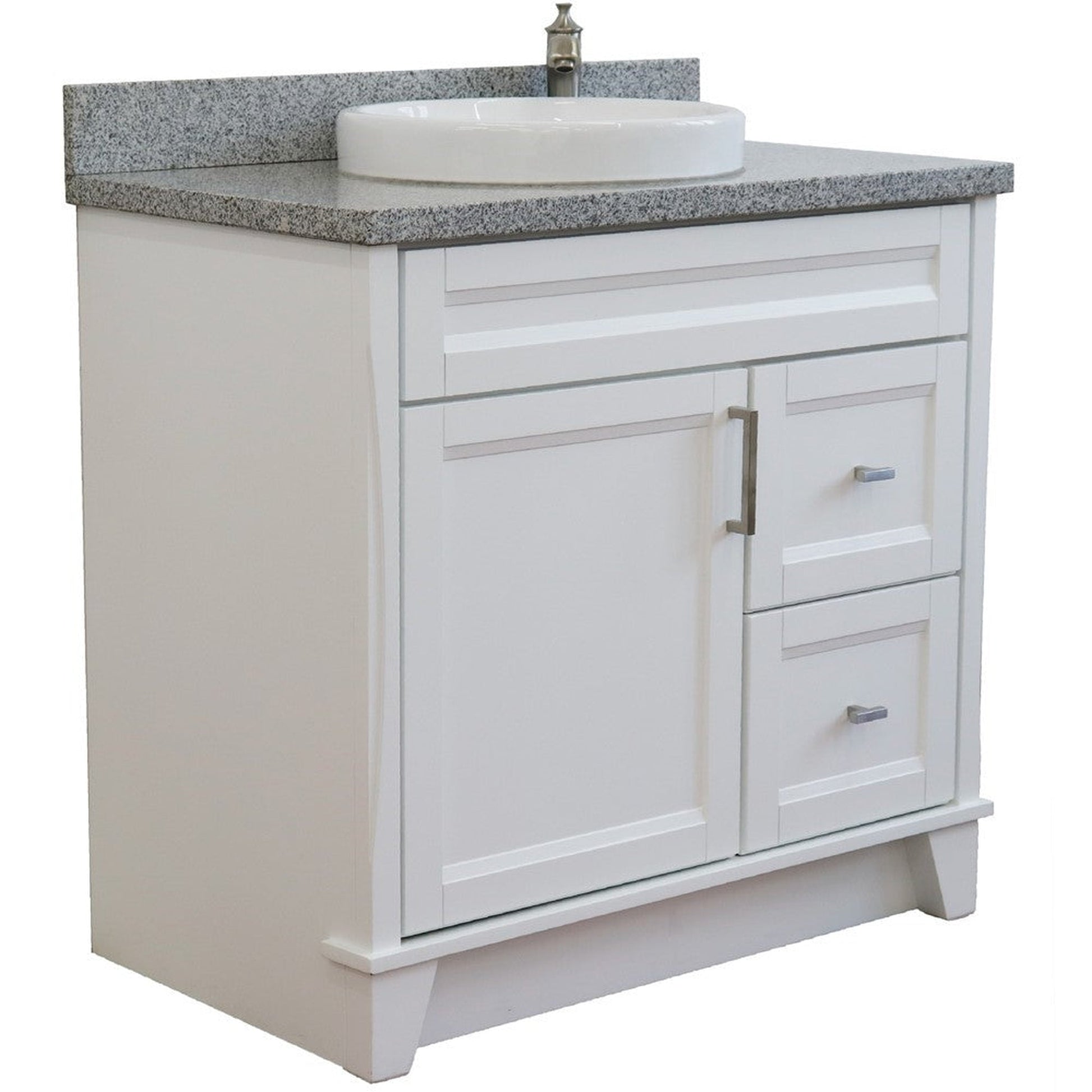 Bellaterra Home Terni 37" 1-Door 2-Drawer White Freestanding Vanity Set With Ceramic Center Vessel Sink and Gray Granite Top, and Left Door Base