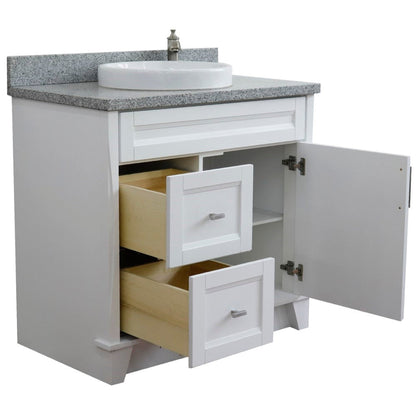 Bellaterra Home Terni 37" 1-Door 2-Drawer White Freestanding Vanity Set With Ceramic Center Vessel Sink and Gray Granite Top, and Right Door Base