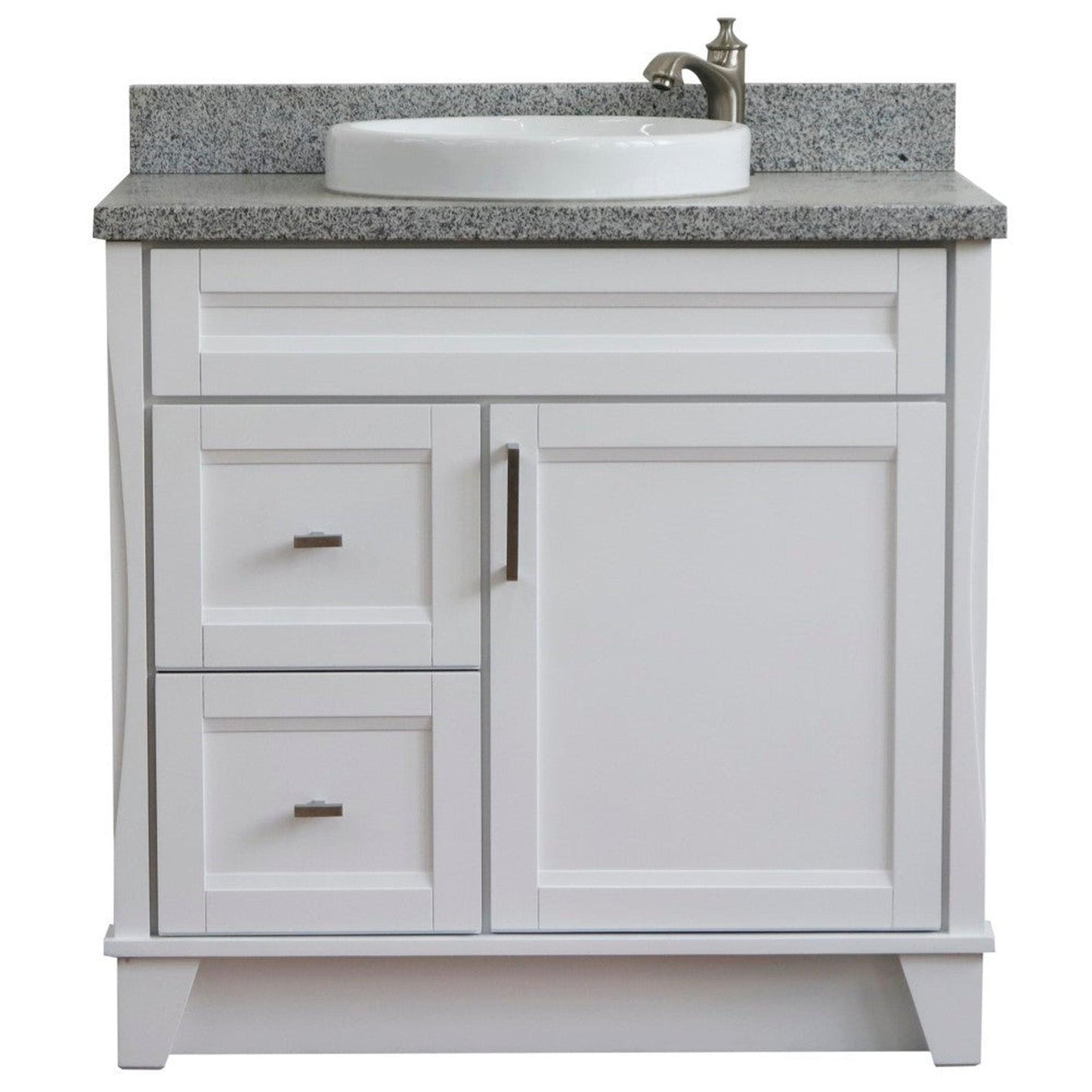 Bellaterra Home Terni 37" 1-Door 2-Drawer White Freestanding Vanity Set With Ceramic Center Vessel Sink and Gray Granite Top, and Right Door Base