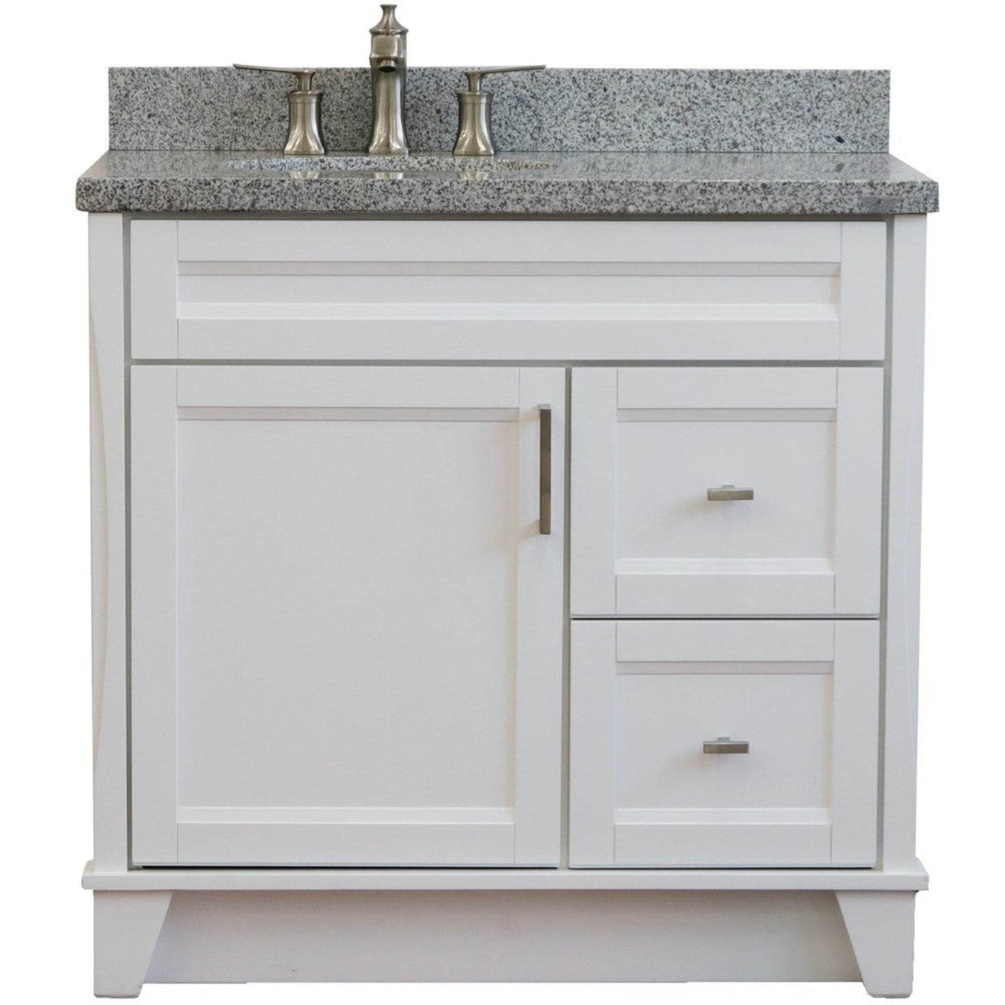 Bellaterra Home Terni 37" 1-Door 2-Drawer White Freestanding Vanity Set With Ceramic Left Offset Undermount Oval Sink and Gray Granite Top, and Left Door Base