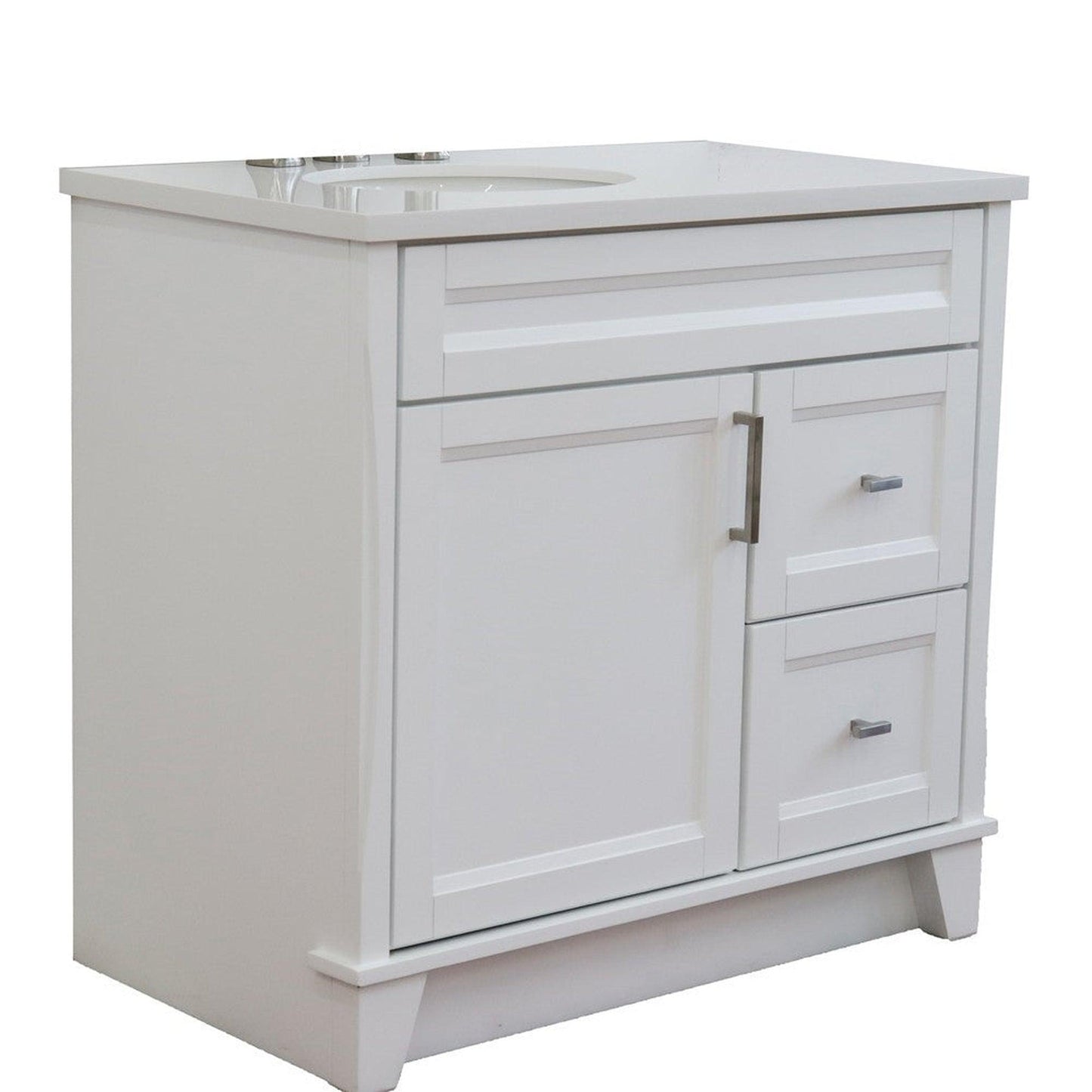 Bellaterra Home Terni 37" 1-Door 2-Drawer White Freestanding Vanity Set With Ceramic Left Offset Undermount Oval Sink and White Quartz Top, and Left Door Base